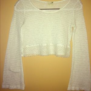 See though knit white bell sleeved crop top